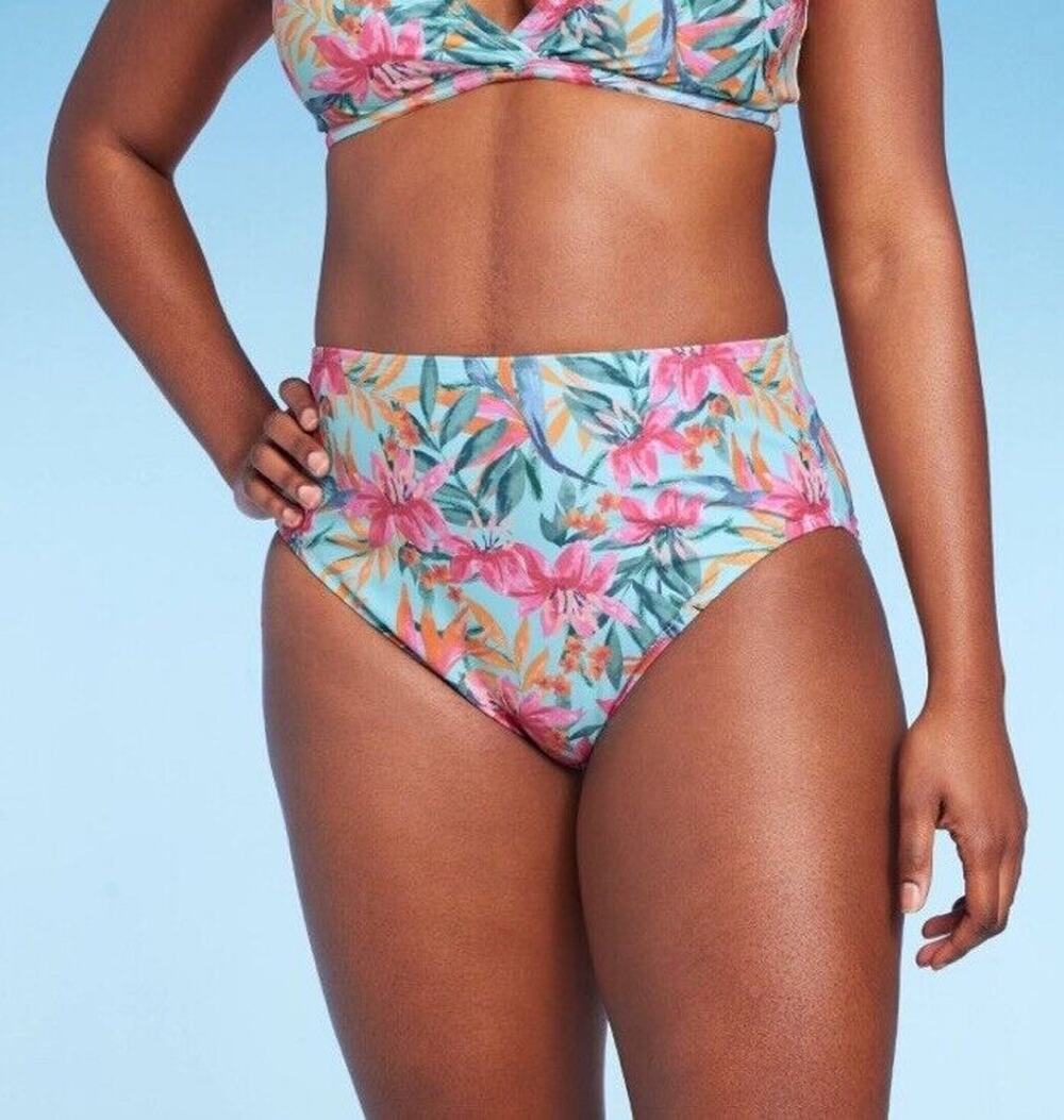 Kona Sol High Waist Coverage Bikini Bottom Tropical Print Women’s S